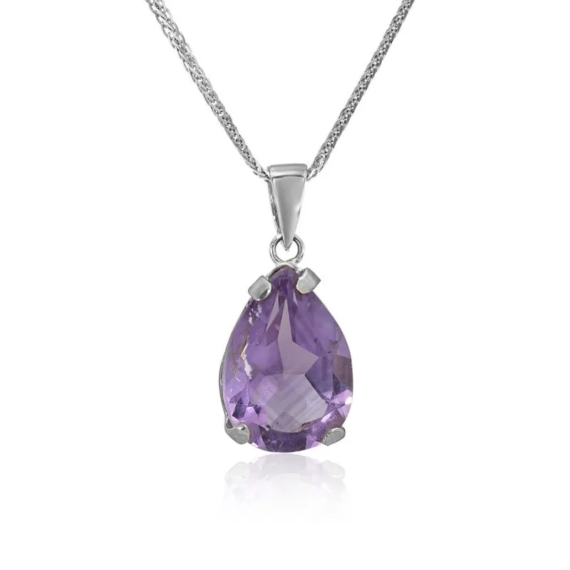 14K White Gold Teardrop Purple Amethyst 7X10mm Pendant