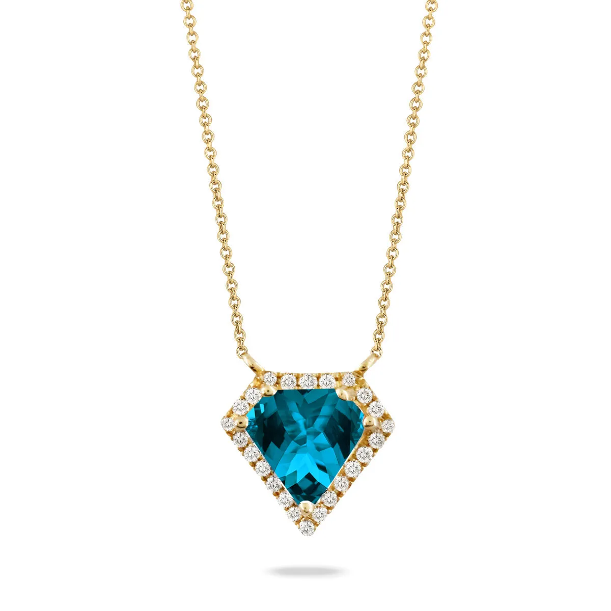 14K YELLOW GOLD DIAMOND NECKLACE WITH LONDON BLUE TOPAZ