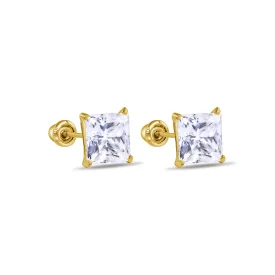 14MGME00039 - 14 Karat Yellow Gold Square Moissanite Stud Screw Back Earring