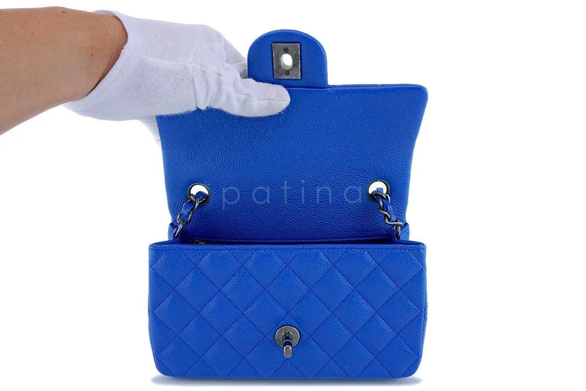 16C Chanel Blue Roi Cobalt Caviar Rectangular Classic Mini Flap Bag RHW