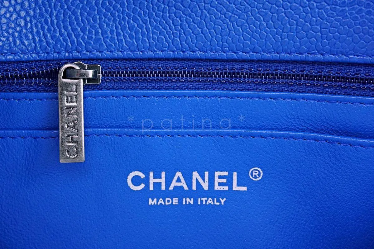 16C Chanel Blue Roi Cobalt Caviar Rectangular Classic Mini Flap Bag RHW