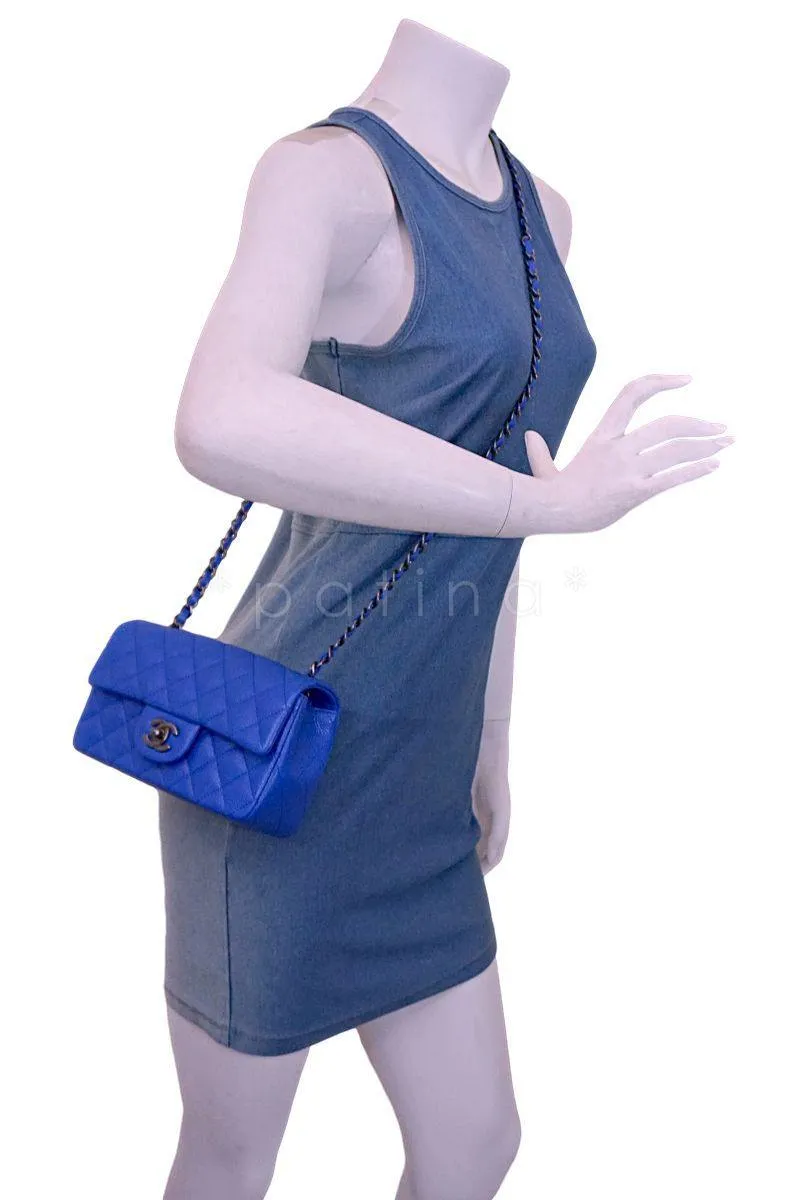 16C Chanel Blue Roi Cobalt Caviar Rectangular Classic Mini Flap Bag RHW