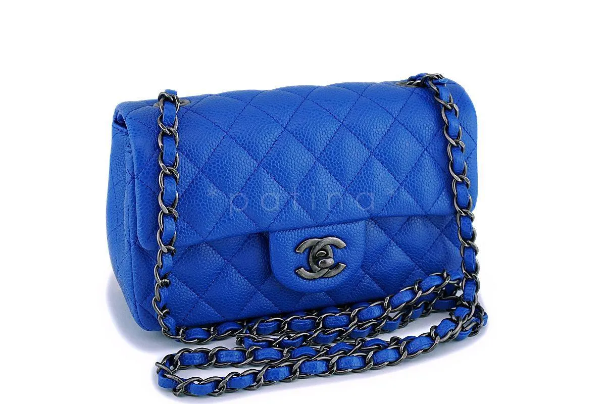 16C Chanel Blue Roi Cobalt Caviar Rectangular Classic Mini Flap Bag RHW