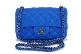 16C Chanel Blue Roi Cobalt Caviar Rectangular Classic Mini Flap Bag RHW