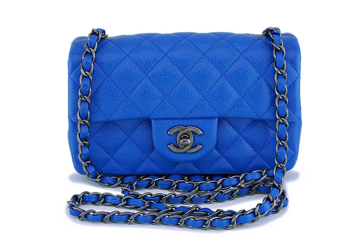 16C Chanel Blue Roi Cobalt Caviar Rectangular Classic Mini Flap Bag RHW