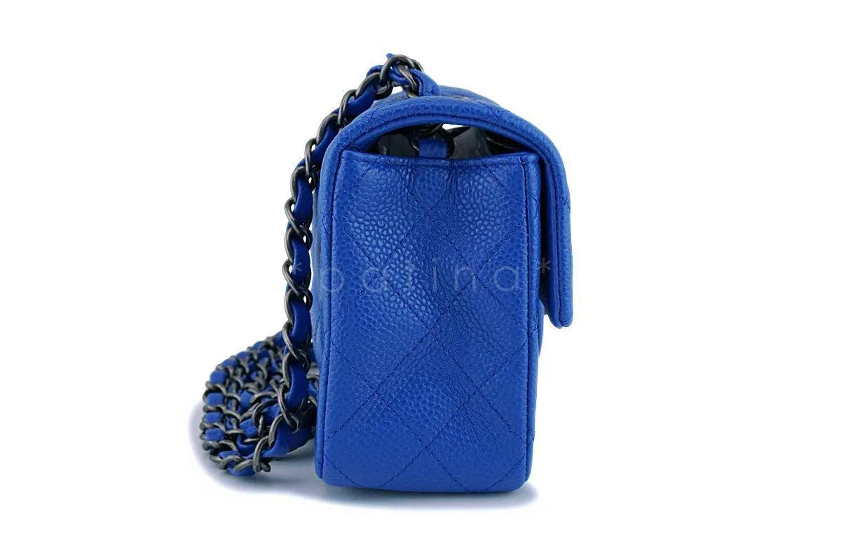 16C Chanel Blue Roi Cobalt Caviar Rectangular Classic Mini Flap Bag RHW