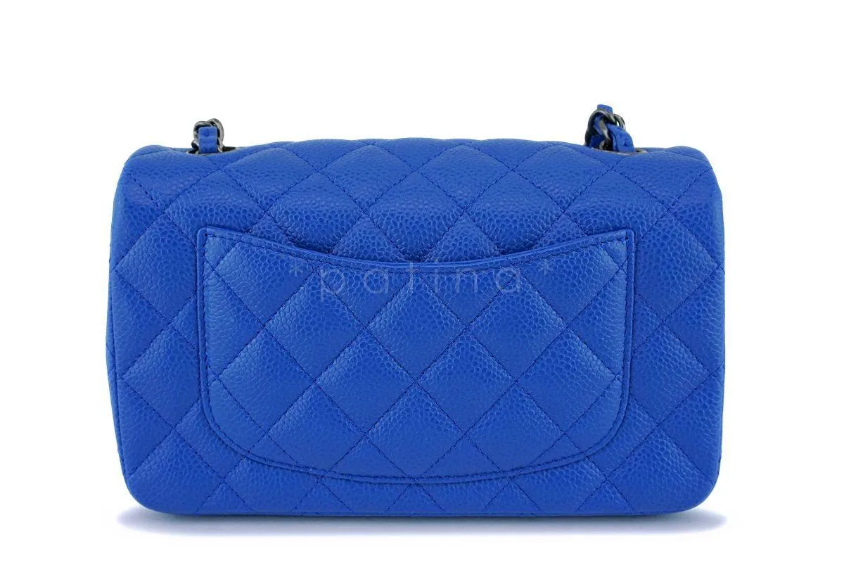 16C Chanel Blue Roi Cobalt Caviar Rectangular Classic Mini Flap Bag RHW