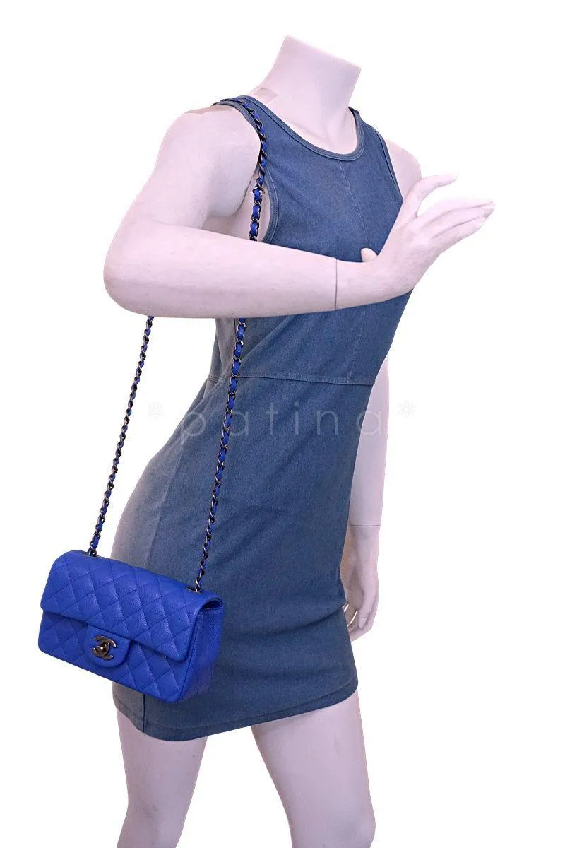 16C Chanel Blue Roi Cobalt Caviar Rectangular Classic Mini Flap Bag RHW