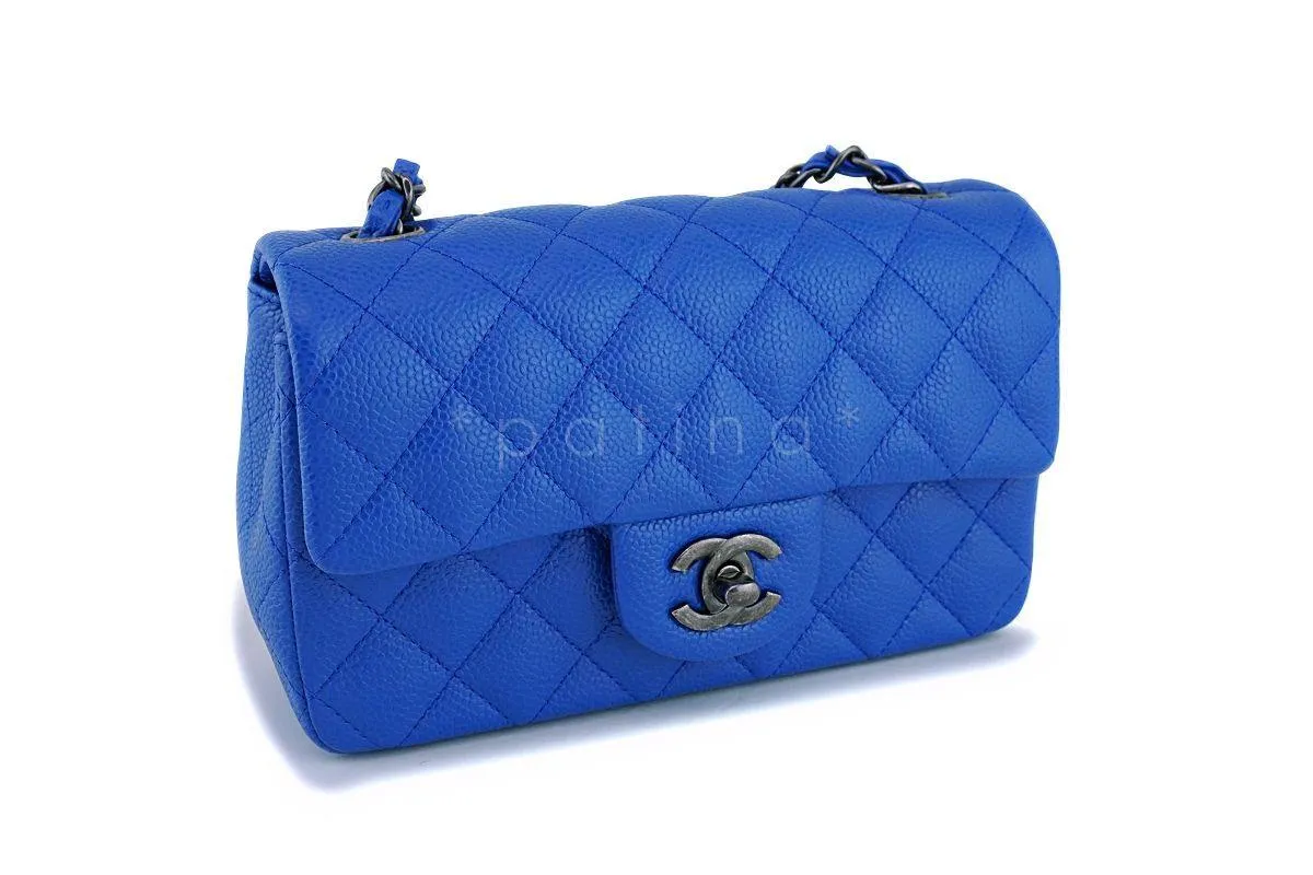 16C Chanel Blue Roi Cobalt Caviar Rectangular Classic Mini Flap Bag RHW