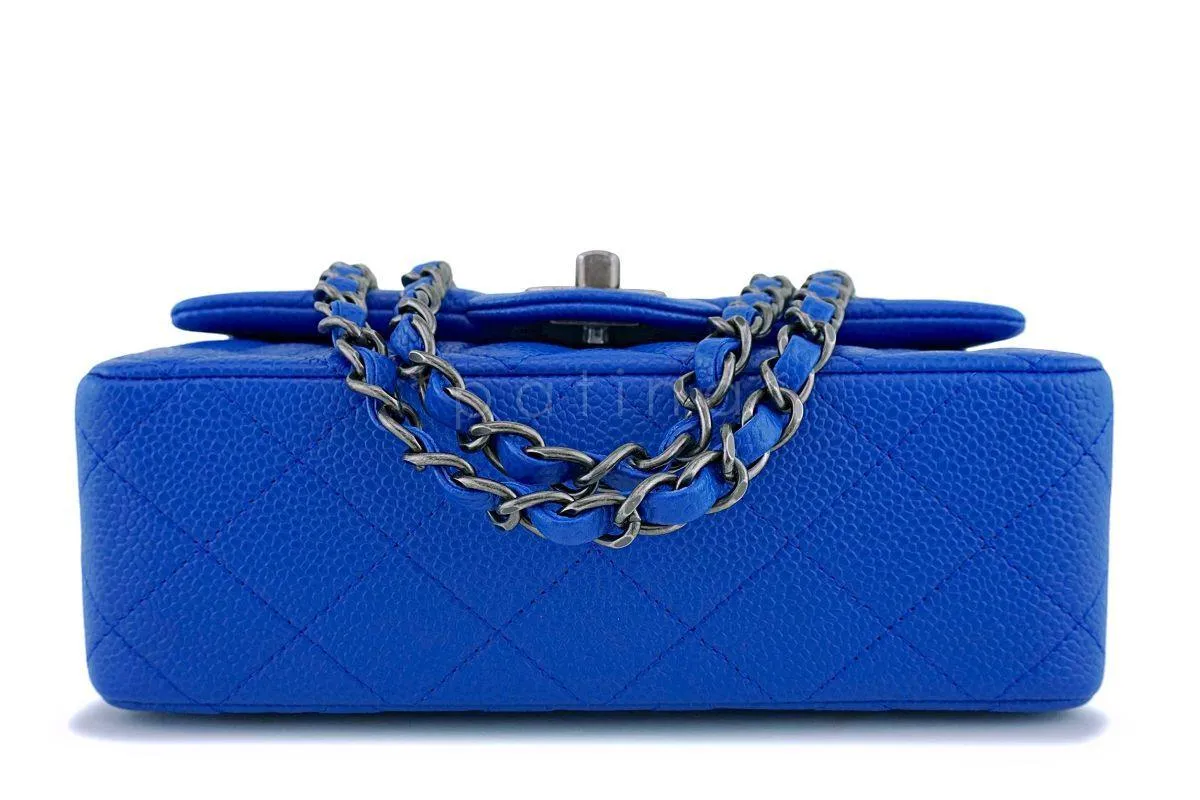 16C Chanel Blue Roi Cobalt Caviar Rectangular Classic Mini Flap Bag RHW