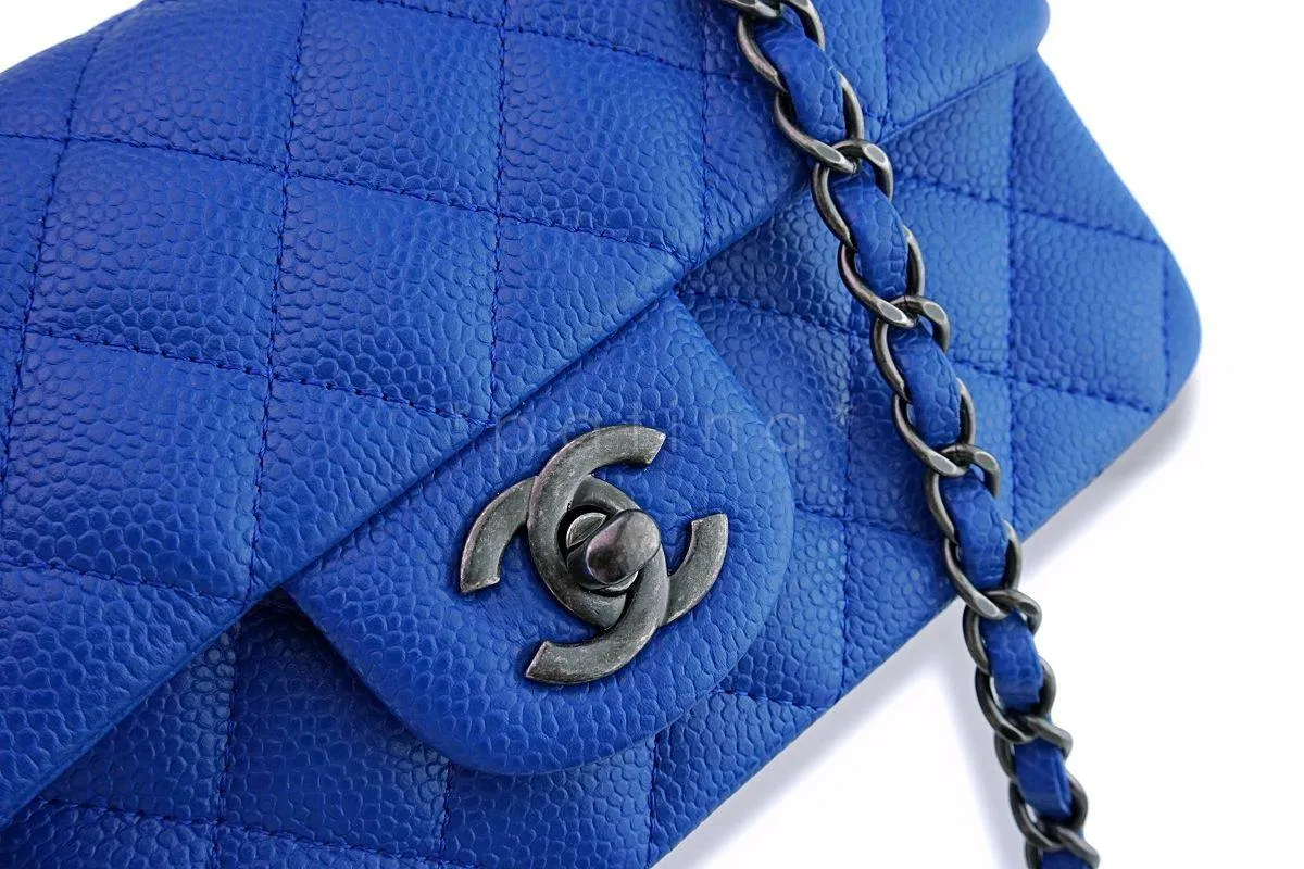 16C Chanel Blue Roi Cobalt Caviar Rectangular Classic Mini Flap Bag RHW