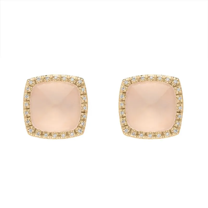 18ct Rose Gold Rose Quartz Diamond Square Earrings D