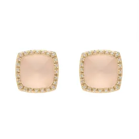 18ct Rose Gold Rose Quartz Diamond Square Earrings D