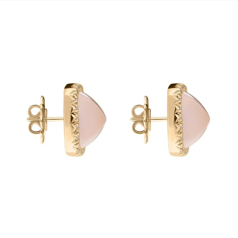 18ct Rose Gold Rose Quartz Diamond Square Earrings D