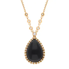 18ct Rose Gold Whitby Jet Diamond Teardrop Necklace D