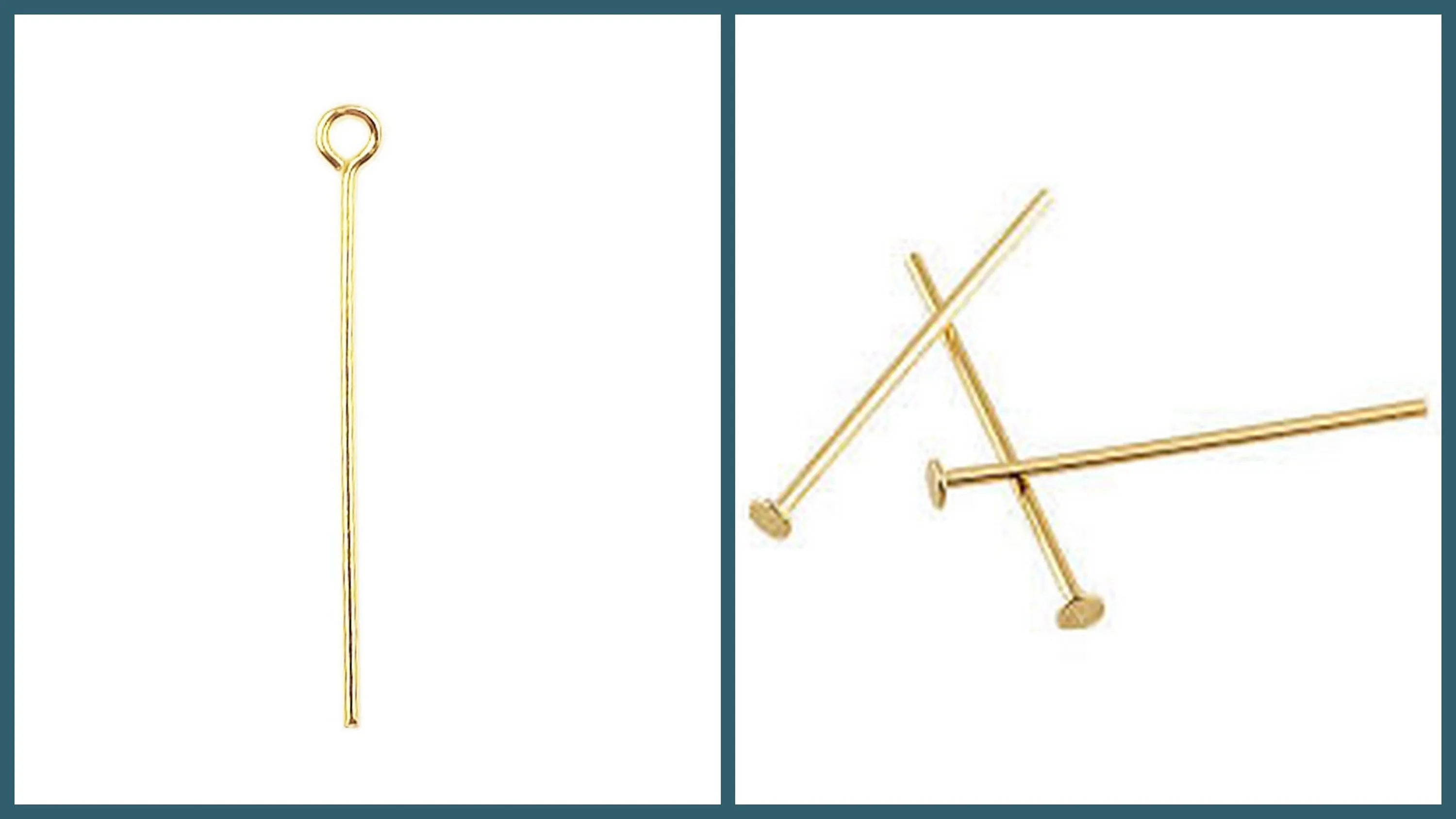 18K Gold Filled Look, Head Pin Flat Back 20mm/30mm/50mm and Eye Pin 16mm/40mm/50mm Findings for make Jewelry 10 PCs/Pack