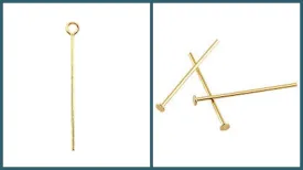 18K Gold Filled Look, Head Pin Flat Back 20mm/30mm/50mm and Eye Pin 16mm/40mm/50mm Findings for make Jewelry 10 PCs/Pack