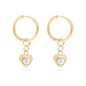 18K Gold PVD Stainless Steel CZ Heart Pendant Huggie Earrings / ERJ0040