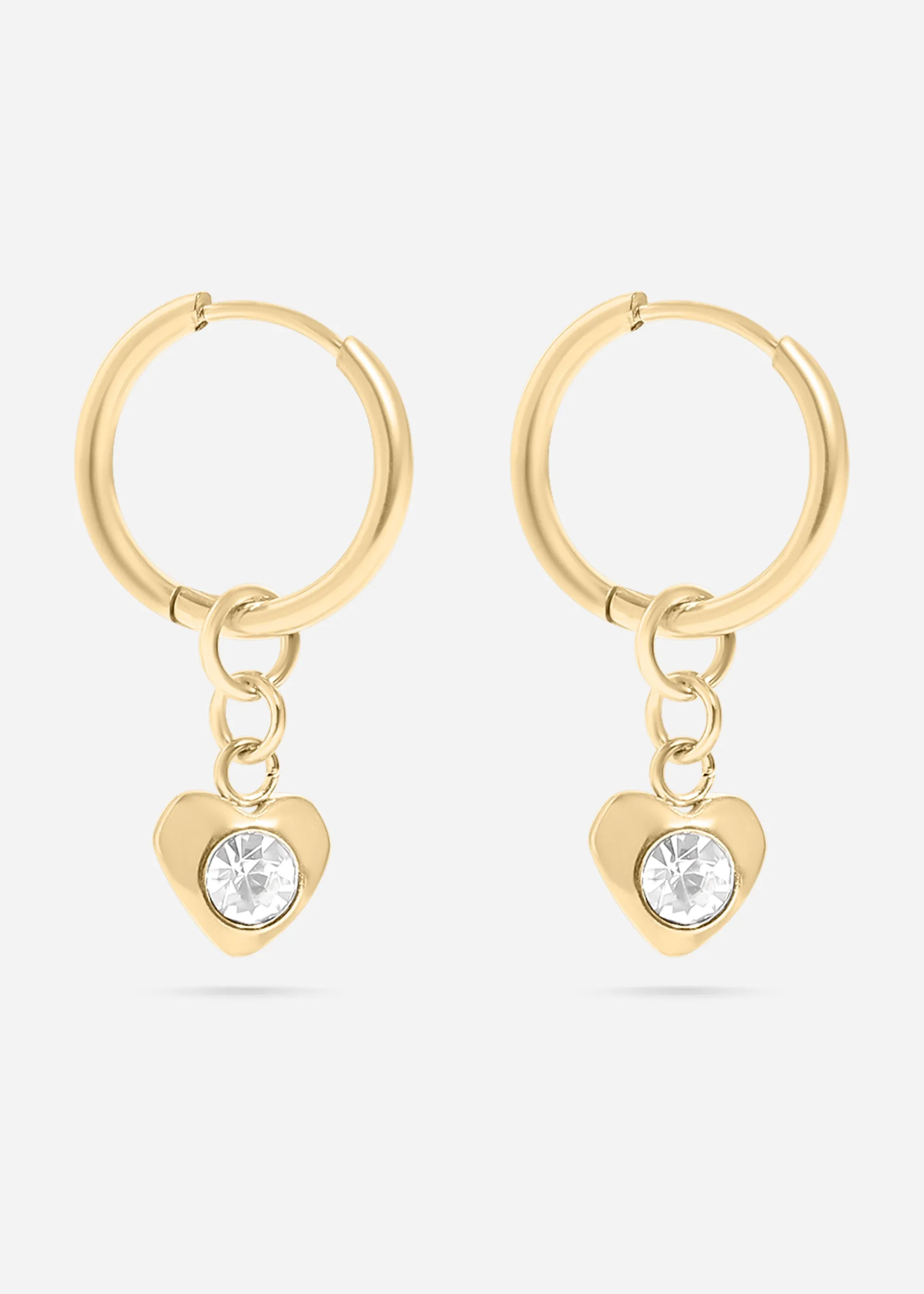 18K Gold PVD Stainless Steel CZ Heart Pendant Huggie Earrings / ERJ0040