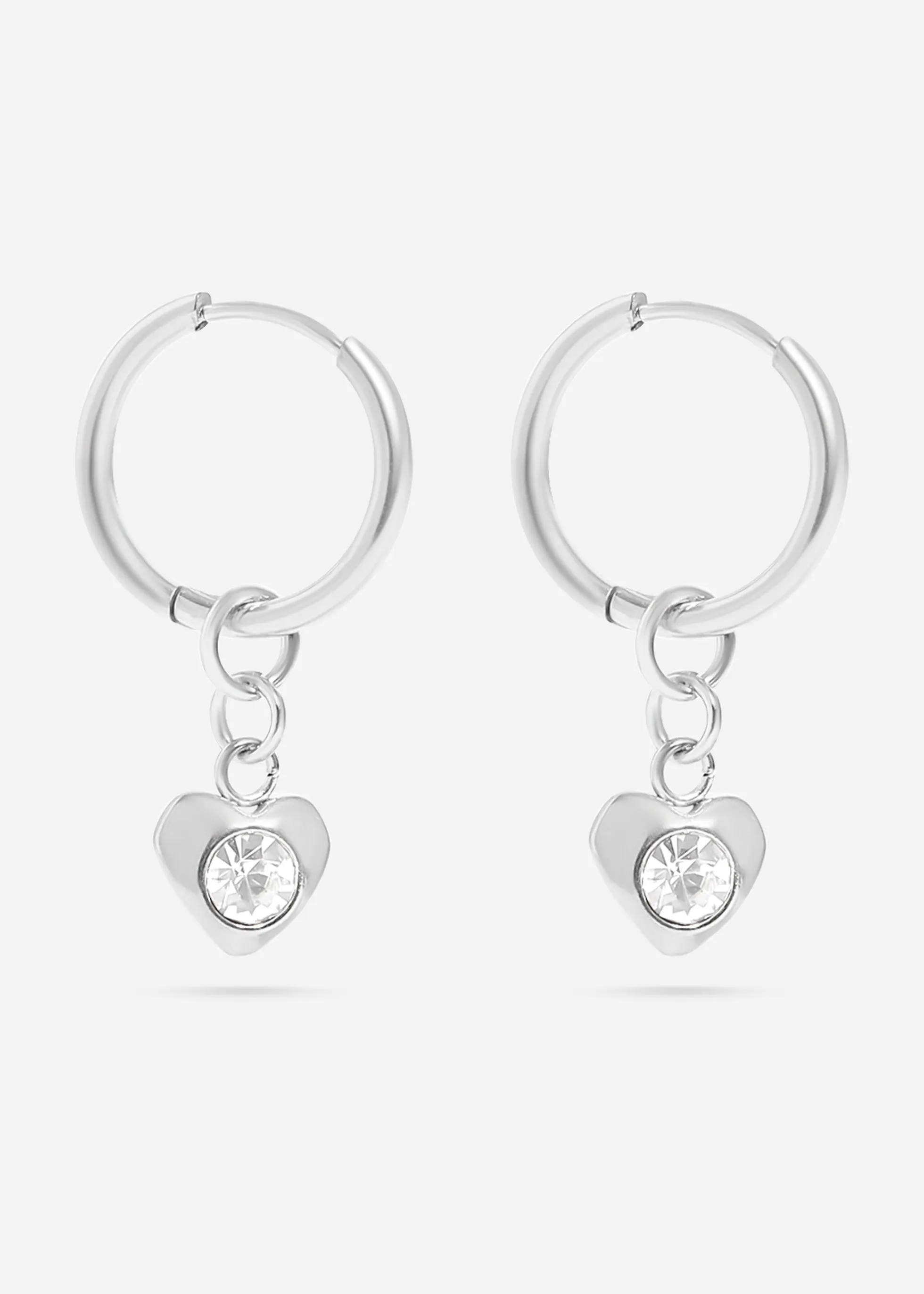 18K Gold PVD Stainless Steel CZ Heart Pendant Huggie Earrings / ERJ0040