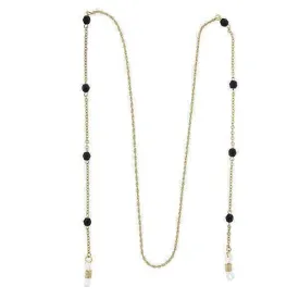 1928 Jewelry Black Bead Eyeglass Holder Chain Necklace 32"