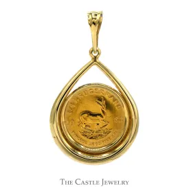 1982 1/4oz 24k Gold Krugerrand Coin Pendant in 14k Yellow Gold Setting