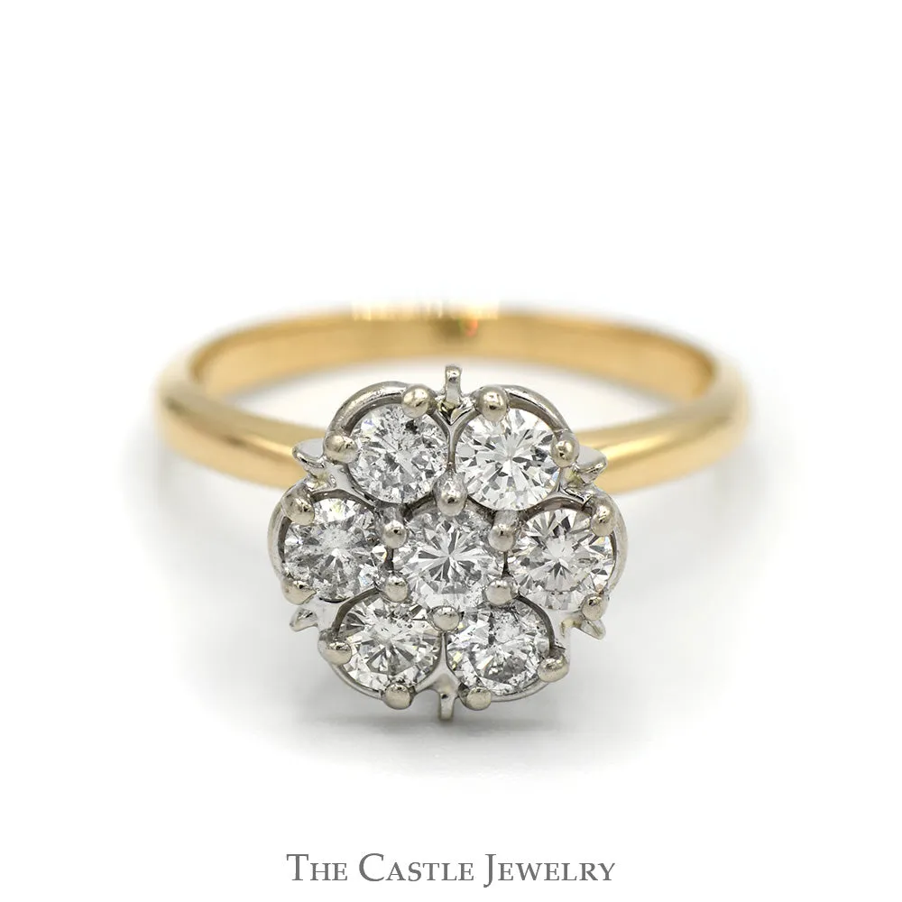 1cttw 7 Round Brilliant Cut Diamond Flower Cluster Ring in 14k Yellow Gold