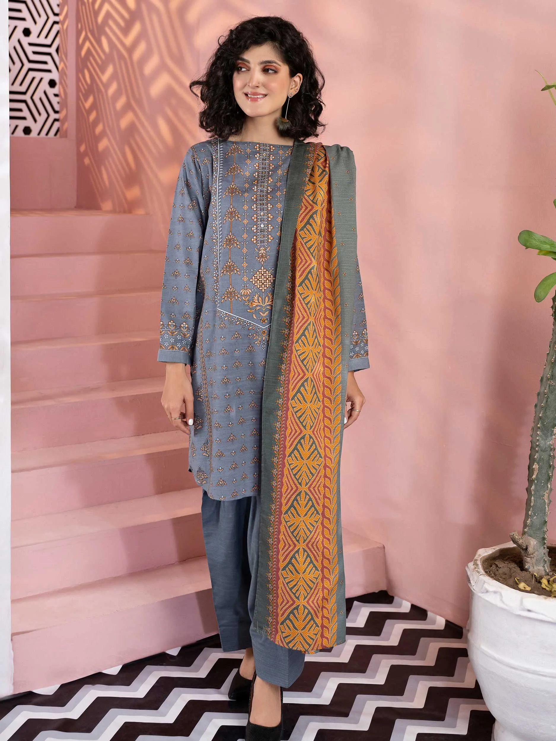 2 Piece Khaddar Suit-Printed (Unstitched)