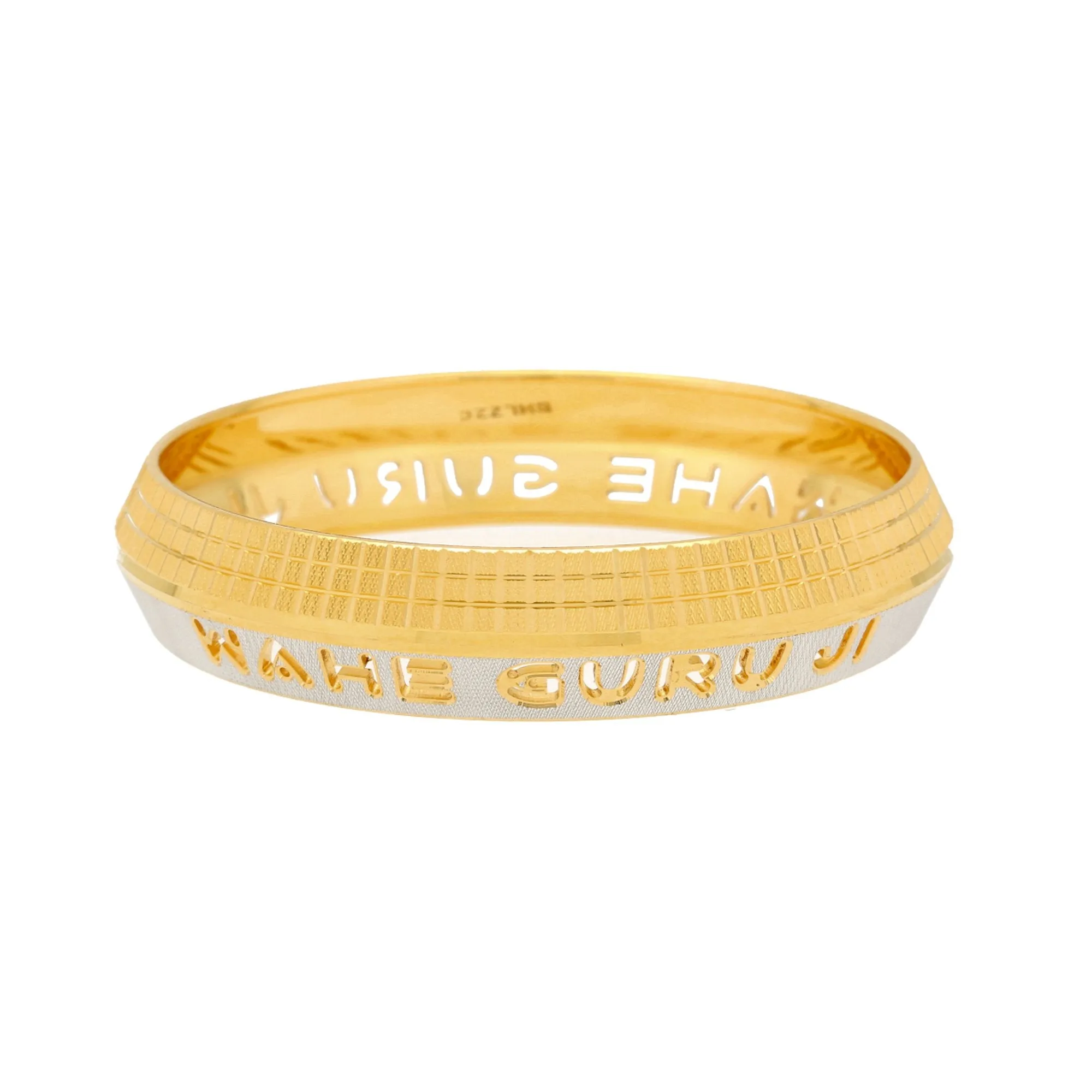 22K Gold Multitone Men's Kada Bangle W/ Yellow Gold Strip