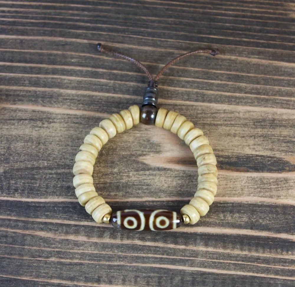 3 Eye Dzi Bead and Bone Bracelet