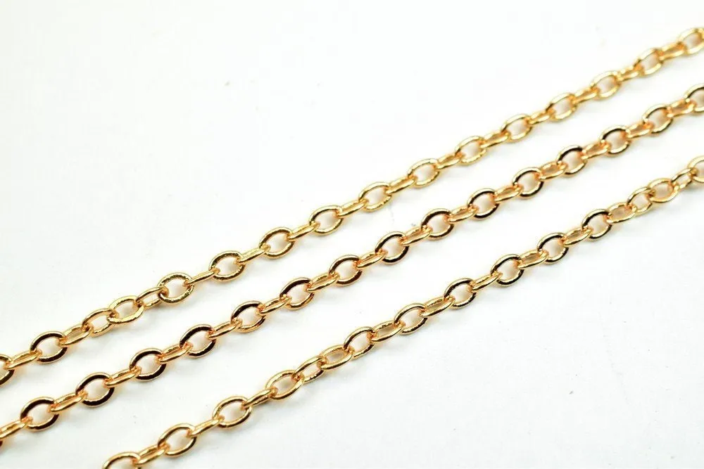 3 Feet 18K Pinky Gold Filled Look, Cable Chain, Link Chain Width 2mm Thickness 0.5mm Gold-Filled finding Chain for Jewelry Making  PGF04