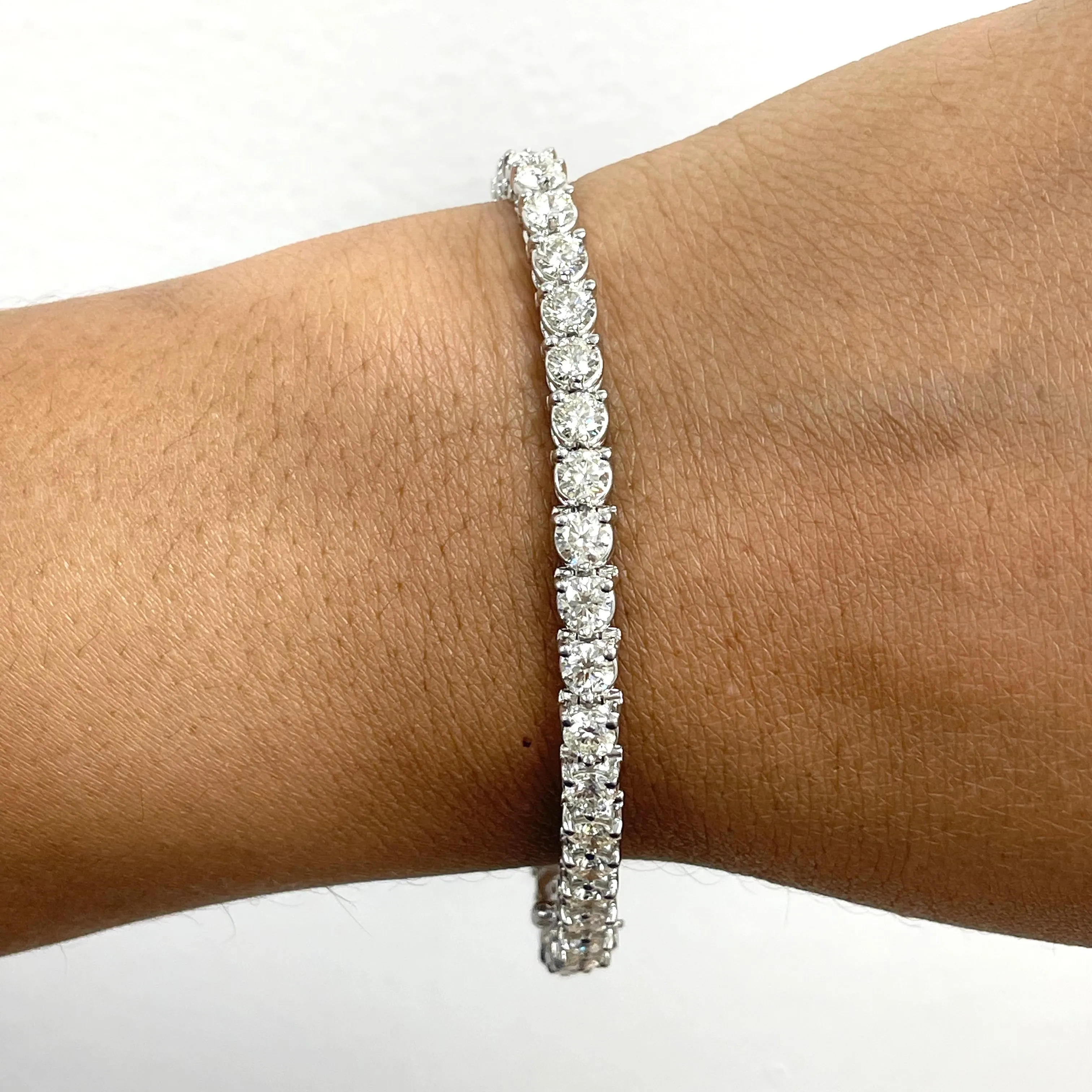 3 Prong Diamond Tennis Bracelet (7.58 ct Diamonds) in White Gold