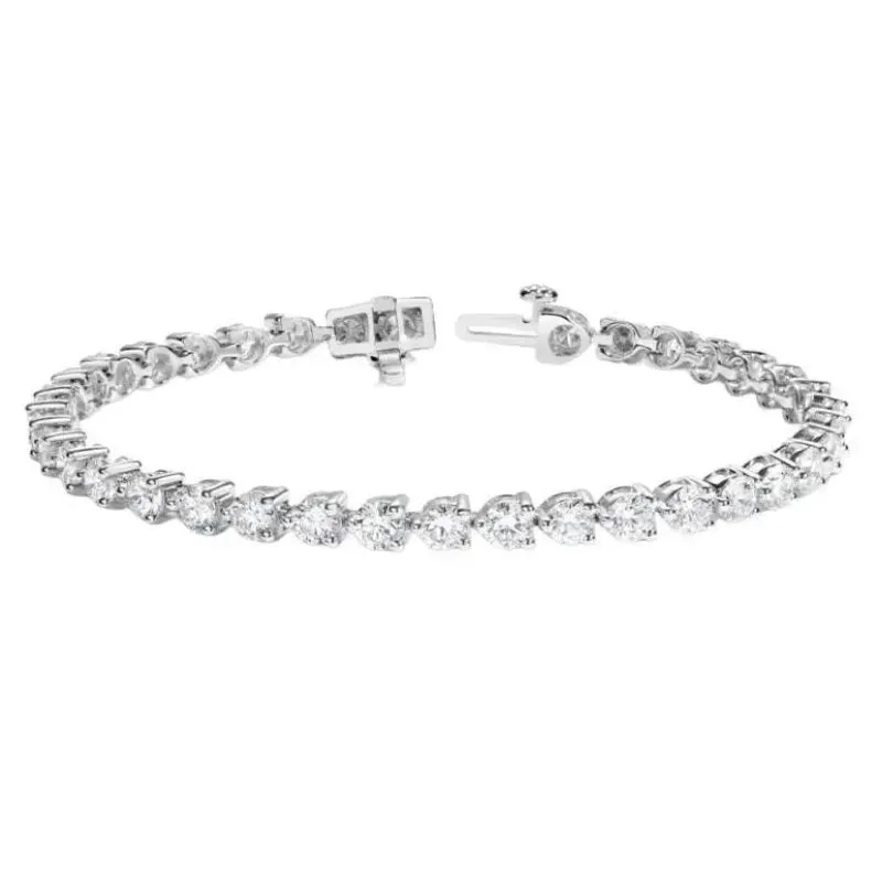 3 Prong Diamond Tennis Bracelet (7.58 ct Diamonds) in White Gold