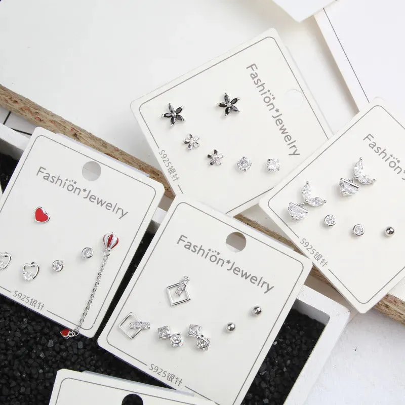 32 Styles 3 Pairs/Set Butterfly Cubic Zirconia Heart Bowknot Stud Earring Set For Women Girls Jewelr