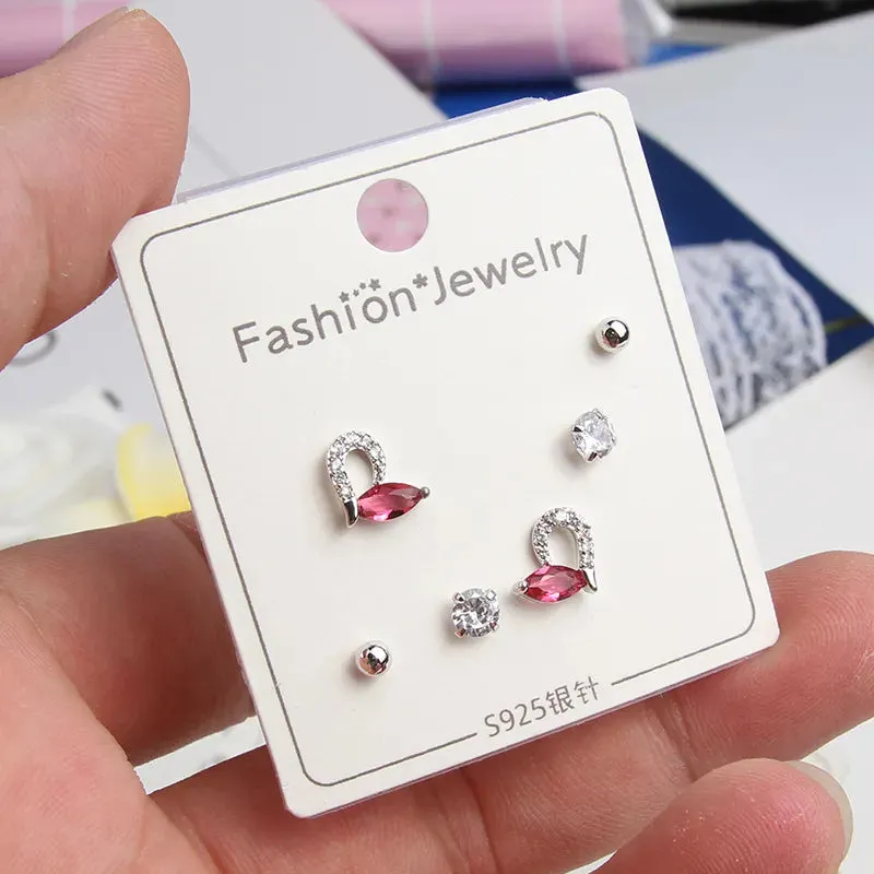 32 Styles 3 Pairs/Set Butterfly Cubic Zirconia Heart Bowknot Stud Earring Set For Women Girls Jewelr