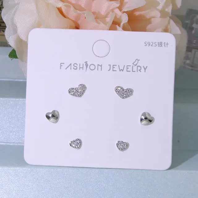 32 Styles 3 Pairs/Set Butterfly Cubic Zirconia Heart Bowknot Stud Earring Set For Women Girls Jewelr