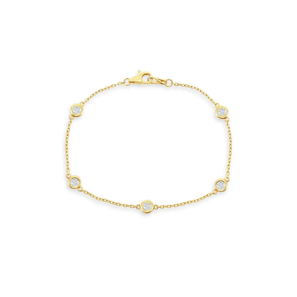 5 Stone Diamond By The Yard Bracelet (0.65 ct.) Bezel Set in 14K Gold