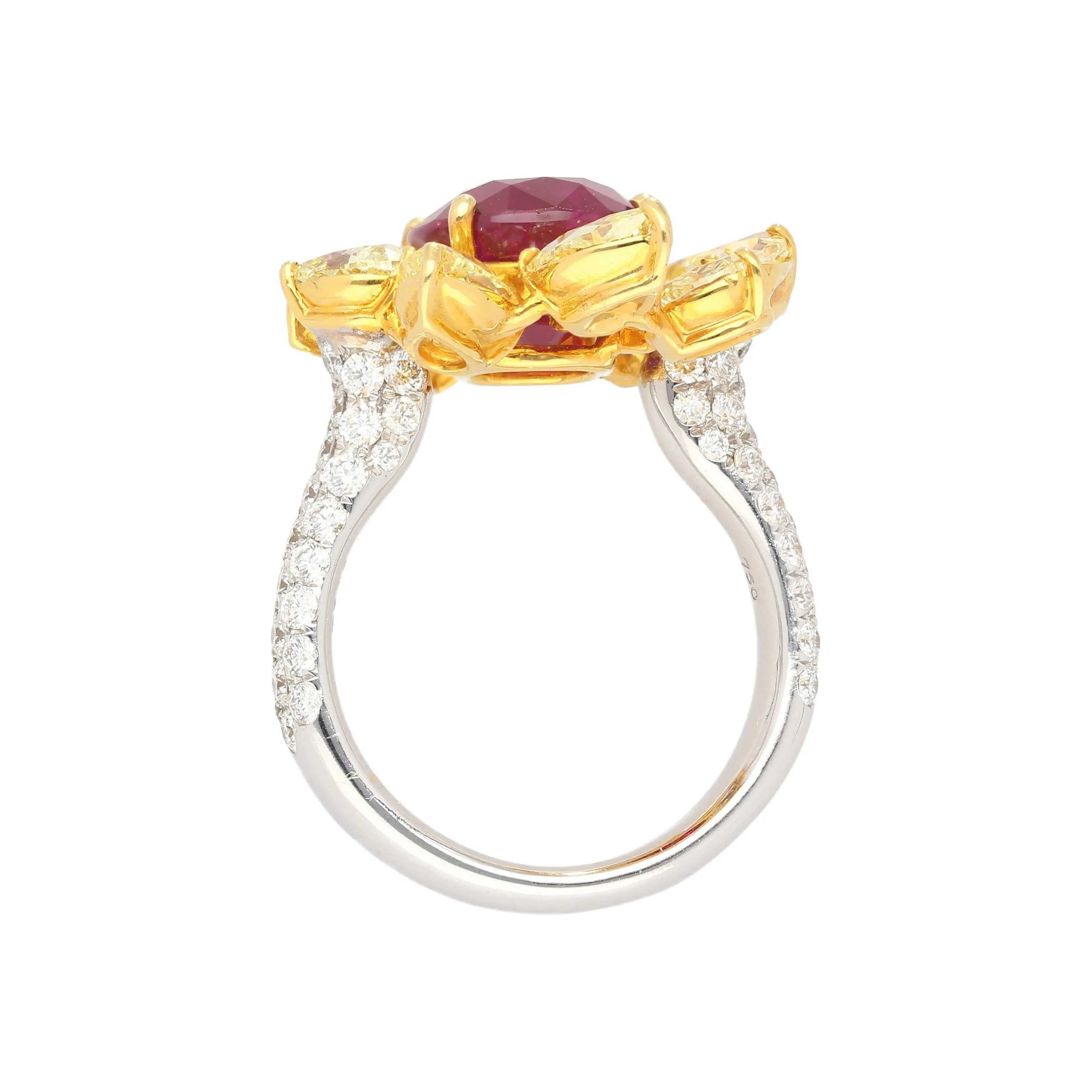 5.46 Carat Burma Ruby No Heat AGL Certified and Fancy Yellow Diamond Ring