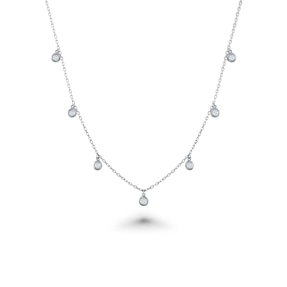 7 Stone Dangle Diamond Station Necklace (0.50 ct.) Bezel Set in 14K Gold