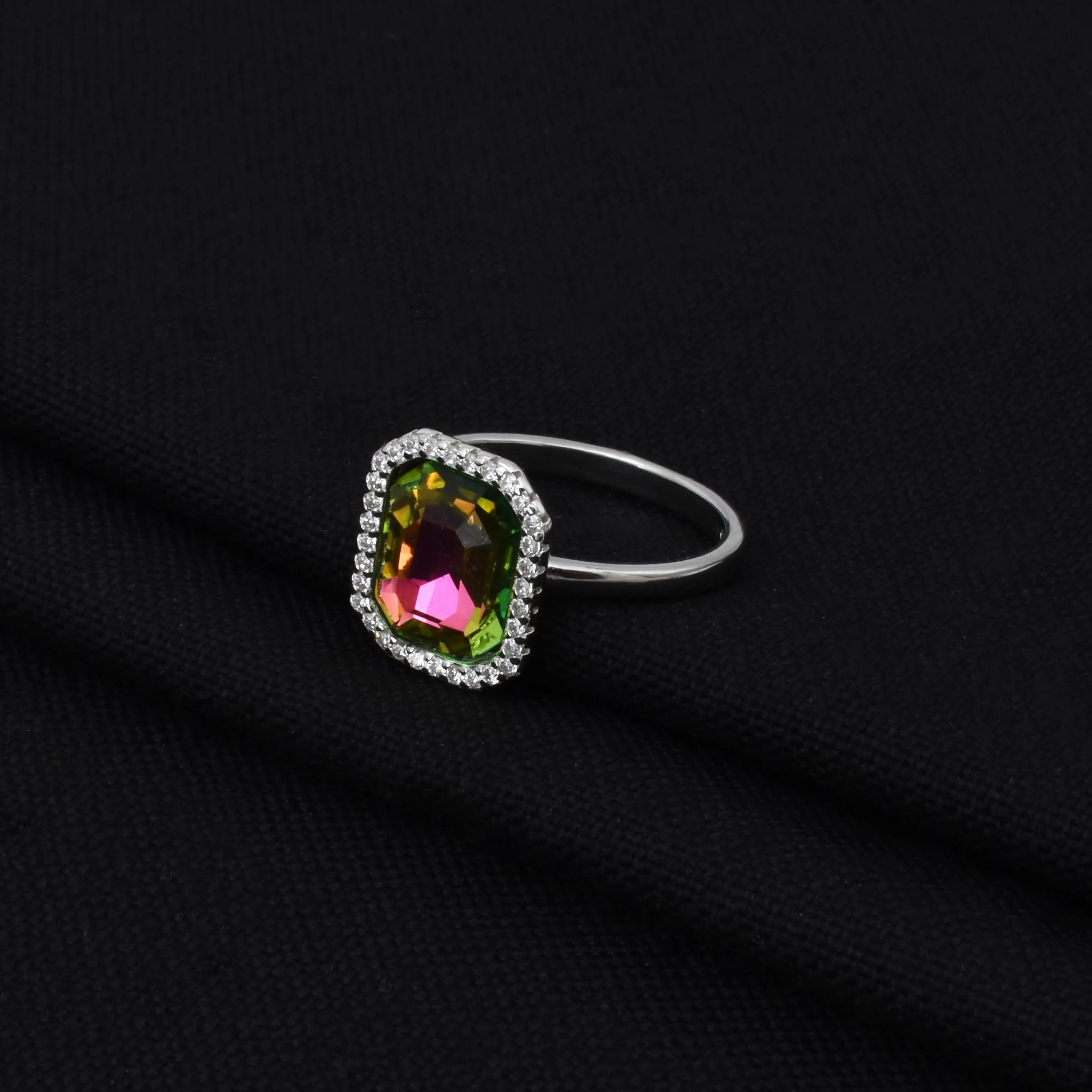 925 Silver Watermelon Tourmaline Ring for Her