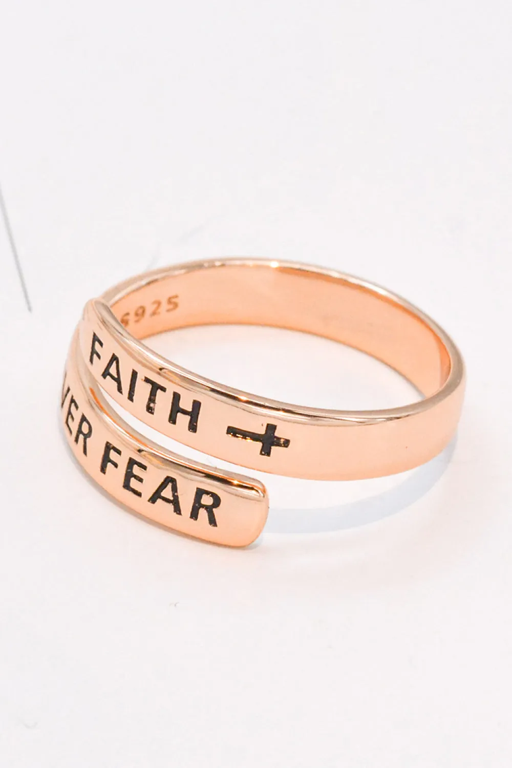 925 Sterling Silver FAITH OVER FEAR Bypass Ring