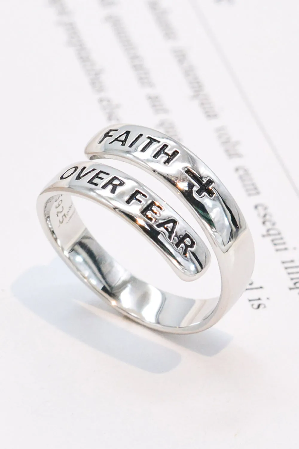 925 Sterling Silver FAITH OVER FEAR Bypass Ring