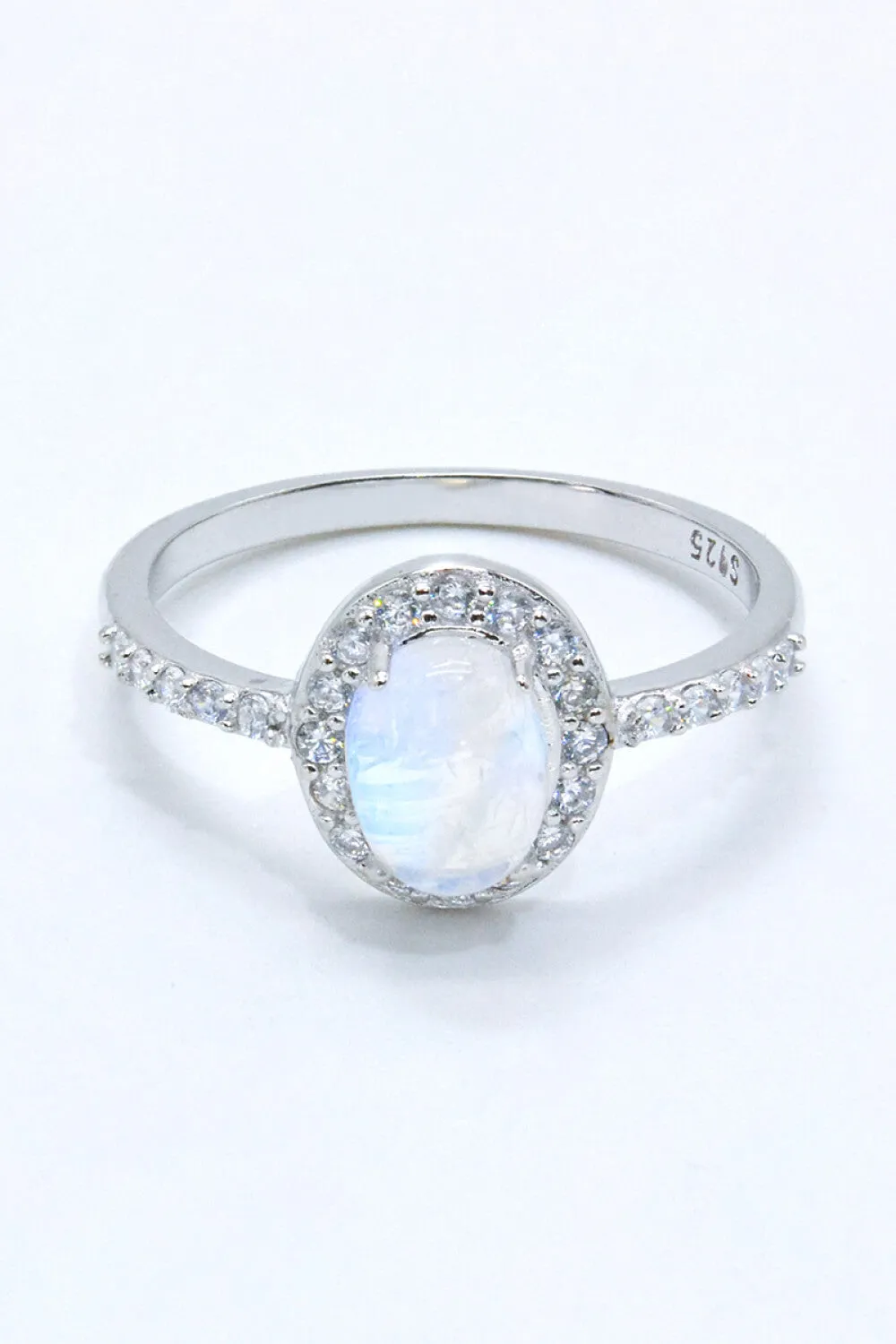 925 Sterling Silver Natural Moonstone Halo Ring