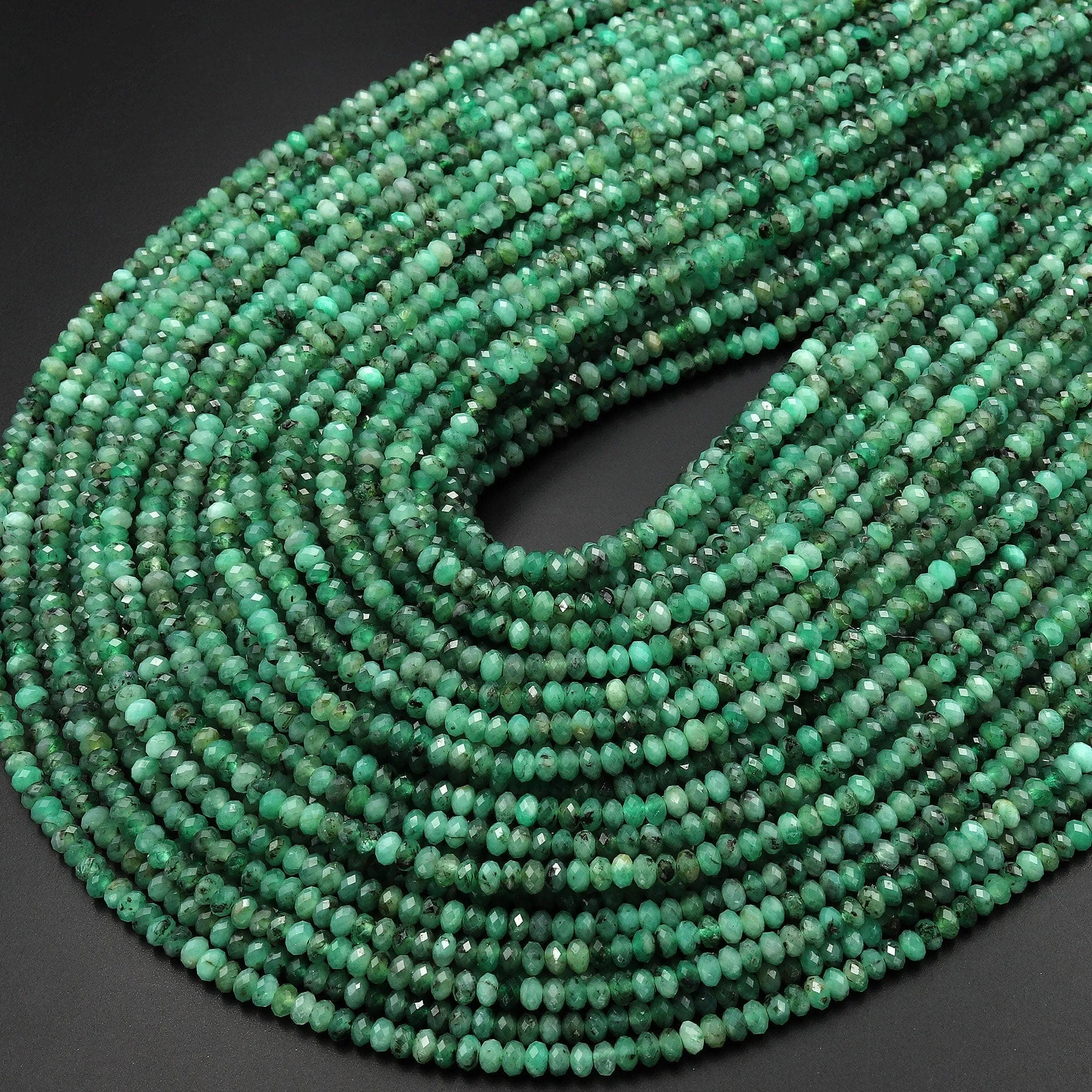 AA Genuine Natural Green Emerald Gemstone Faceted 3mm Rondelle Beads 15.5" Strand