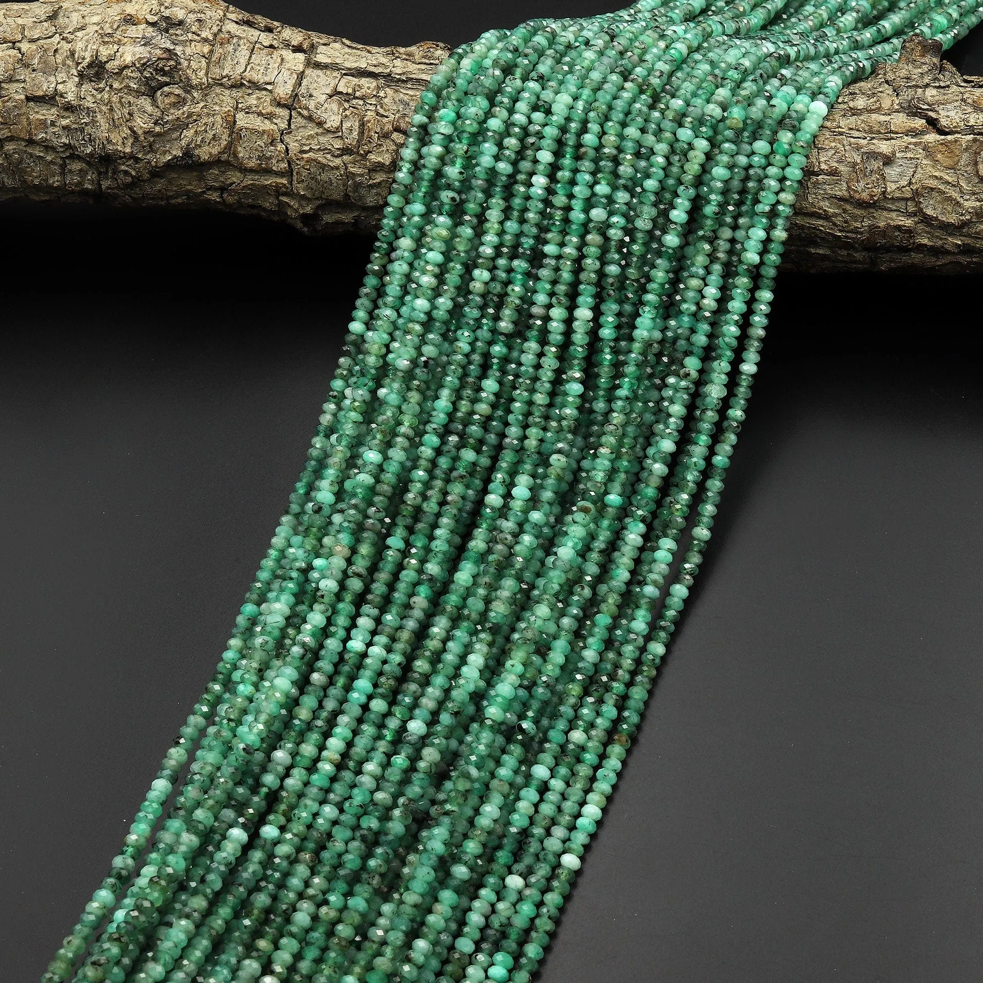 AA Genuine Natural Green Emerald Gemstone Faceted 3mm Rondelle Beads 15.5" Strand