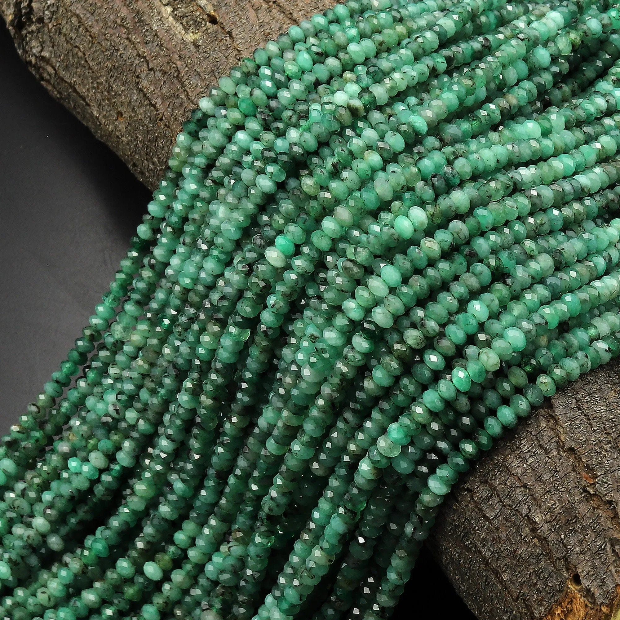 AA Genuine Natural Green Emerald Gemstone Faceted 3mm Rondelle Beads 15.5" Strand