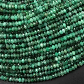 AA Genuine Natural Green Emerald Gemstone Faceted 3mm Rondelle Beads 15.5" Strand