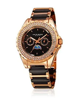 Akribos Xxiv Black Dial Rose Gold-tone and Ceramic Ladies Watch AK961RGB