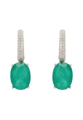 Alexandra Oval Drop Earrings Silver Colombian Emerald