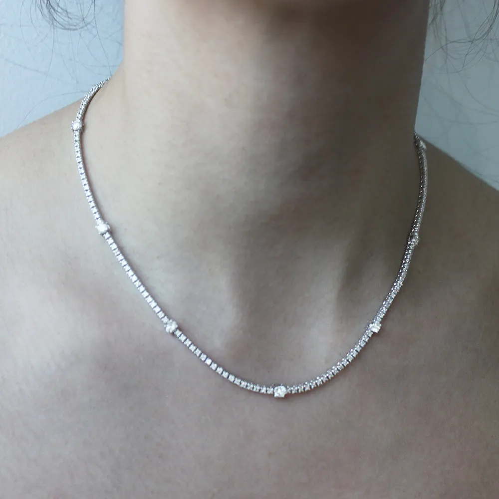 Alternate Diamond Tennis Necklace (5.50 ct.) 2 points and 18 points 4-Prongs Setting in 14K Gold